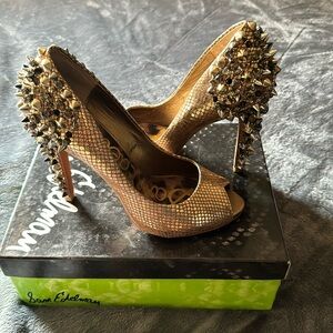 Sam Edelman Lorissa Gold Leather Stud Peep Toe Heel